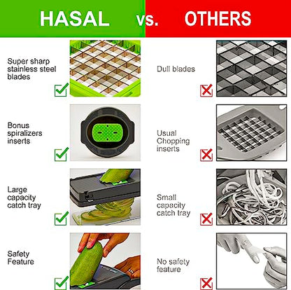 Hasal Vegetable Chopper 16 in 1 with Container - Kitchen Gadgets - Extra Peeler and Cleaning brush - Chopper Vegetable Cutter - Food Chopper - Veggie Chopper - Onion Chopper Dicer - 8 Blades