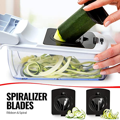 Fullstar Vegetable Chopper - Spiralizer Vegetable Slicer - Onion Chopper with Container - Pro Food Chopper - Slicer Dicer Cutter - (4 in 1, White)