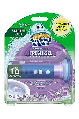 Scrubbing Bubbles Fresh Gel Toilet Bowl Cleaning Stamps, Gel Cleaner, Works on Limescale and Toilet Rings, Lavender Scent, 6 Stamps, 1.34 Oz