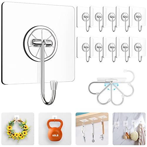 Wreath Hanger,Wall Hooks for Kitchen Organization and Storage,60lb Large Hooks for Hanging Apartment Dorm Room Essentials,Heavy Duty Adhesive Towel Hooks for Kitchen,Bathroom,Home Decor Indoor Outdoor