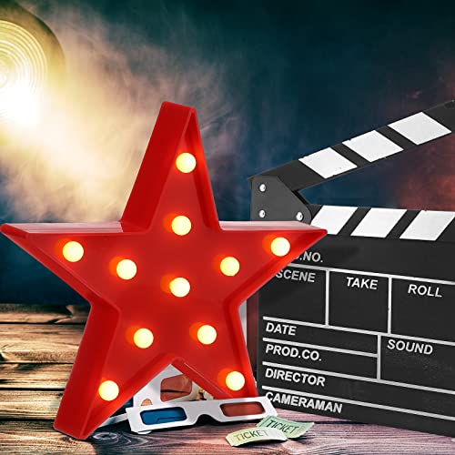 Movie Film Clap Board Film Movie Clapboard Accessory And Movie Theater Decor Marquee Light Star Shaped LED Plastic Sign for Movie Night Party Supplies