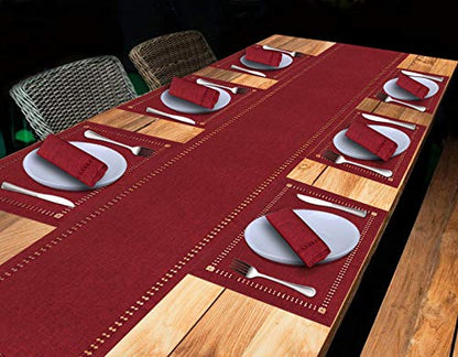 Grelucgo Large Handmade Hemstitched Polyester Rectangle Table Runners, Cranberry 14x120 inch