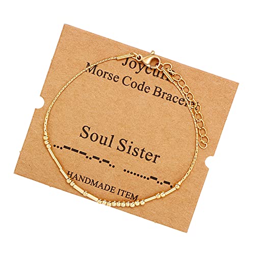 JoycuFF Soul Sister Funny Gifts Morse Code Bracelets for Women Best Friend Sister Birthday Christmas Stianless Steel Graduation Friendship Jewelry Gifts Gold Bracelet