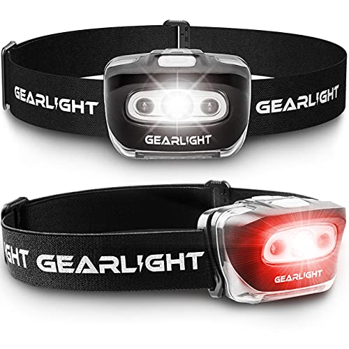 GearLight 2Pack LED Headlamp - Outdoor Camping Headlamps with Adjustable Headband - Leightweight Headlight with 7 Modes and Pivotable Head - Bright Headlamps for Adults with a Machine Washable Band