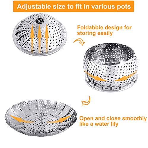 Vegetable Folding Steamer Basket , Metal Stainless Steel Steamer Basket Insert, Collapsible Steamer Baskets for Cooking Food, Expandable Fit Various Size Pot(5.9" to 9.8") YLYL