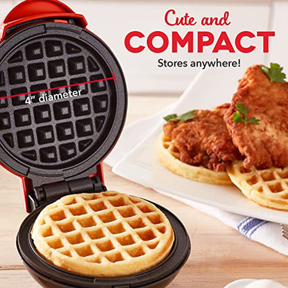 DASH Mini Waffle Maker (2 Pack) for Individual Waffles Hash Browns, Keto Chaffles with Easy to Clean, Non-Stick Surfaces, 4 Inch, Red