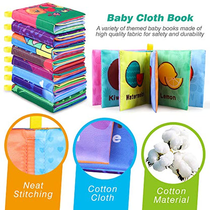 Baby Bath Books, Nontoxic Fabric Soft Baby Cloth Books, Early Education Toys, Waterproof Baby Books for Toddler, Infants Perfect Shower Toys, Kids Bath Toys Birthday Gift (Pack of 8)