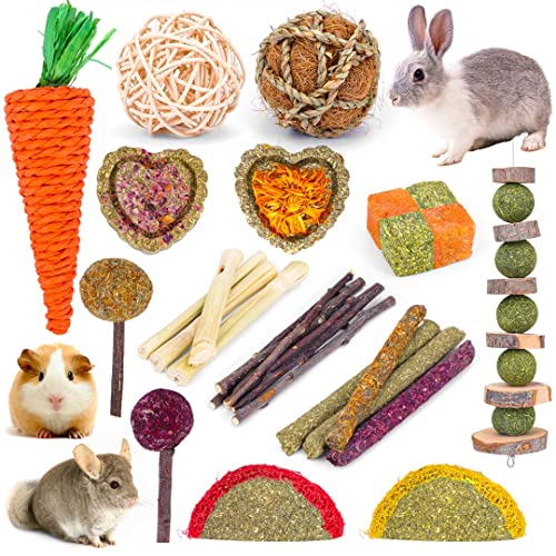 VESPRO Rabbit Toys Bunny Toys for Rabbits Hamster Toys Guinea Pig Toys Natural Timothy Hay Sticks Chew Treats and Balls for Rabbit, Bunny, Chinchilla, Guinea Pig, Hamster, Bunny Teeth Care