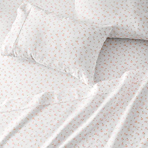 MARTHA STEWART 100% Cotton Queen Sheets Set - 4 Piece, Soft, Smooth, Durable, Easy Care, 16" Deep Pocket Sheets, Bedding Sheets, Sateen Sheets, 1 Flat, 1 Fitted, 2 Pillowcases, Blush