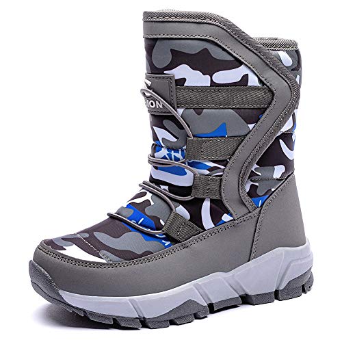 Boys Girls Snow Boots Outdoor Waterproof Winter Kids Shoes Big Kid 4, Grey