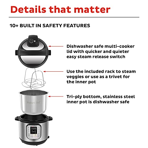 Instant Pot Duo 7-in-1 Electric Pressure Cooker, Slow Cooker, Rice Cooker, Steamer, Sauté, Yogurt Maker, Warmer & Sterilizer, Includes App With Over 800 Recipes, Stainless Steel, 3 Quart