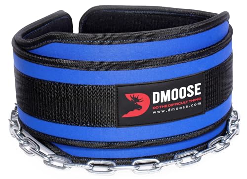 DMoose Dip Belt for Weightlifting - Weighted Pull Up and Squat Belt with Chain for Intense Workouts - Heavy Duty Stainless Steel Chain & Coated D-Ring - Weight Dipping Belt for Pullups and Dips