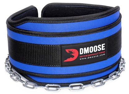 DMoose Dip Belt for Weightlifting - Weighted Pull Up and Squat Belt with Chain for Intense Workouts - Heavy Duty Stainless Steel Chain & Coated D-Ring - Weight Dipping Belt for Pullups and Dips
