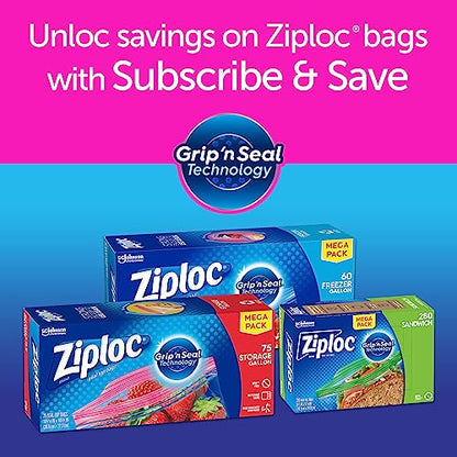 Ziploc Quart Food Storage Bags, Grip 'n Seal Technology for Easier Grip, Open, and Close, 80 Count