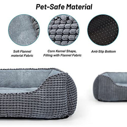 MIXJOY Dog Bed for Large Medium Small Dogs, Rectangle Washable Sleeping Orthopedic Pet Sofa Bed, Soft Calming Cat/Puppy Beds for Indoor Cats, Anti-Slip Bottom with Multiple Size (20'', Grey)