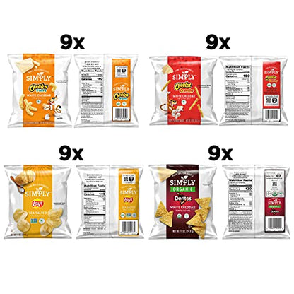 Simply Brand Variety Pack, Doritos, Cheetos, Lay's, 0.875oz Bags (36 Pack) (Assortment May Vary)