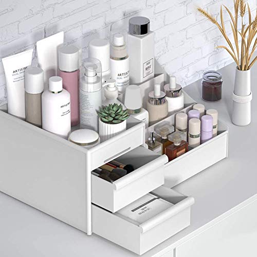 Simbuy Makeup Organizer With Drawers — Countertop Organizer for Cosmetics, Vanity Holder for Lipstick, Brushes, Lotions, Eyeshadow, Nail Polish and Jewelry (White)