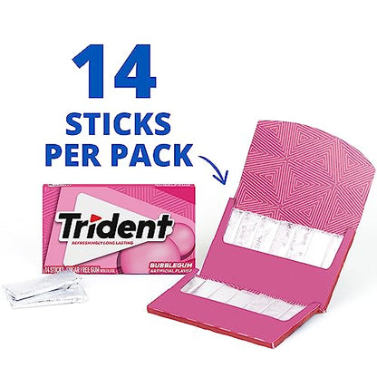 Trident Bubblegum Sugar Free Gum, 12 Packs of 14 Pieces (168 Total Pieces)