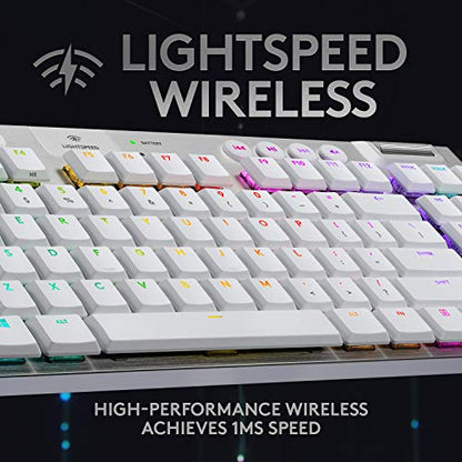 Logitech G915 TKL Tenkeyless Lightspeed Wireless RGB Mechanical Gaming Keyboard, Low Profile Switch Options, Lightsync RGB, Advanced Wireless and Bluetooth Support - Tactile, White