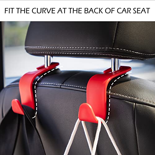 LivTee Car Seat Headrest Hook, Car Headrest Hidden Hook, 4 Pack Universal Auto Car Back Seat Hook Organizer for Purse Coat, Car Interior Accessories (Red)