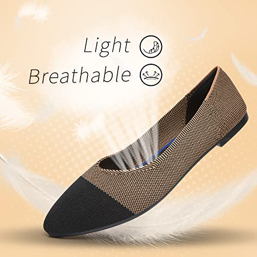 Women's Flats Mesh Ballet Flats for Women Comfortable Dress Shoes Slip On Pointed Toe Flats Shoes(Black Brown,US7)