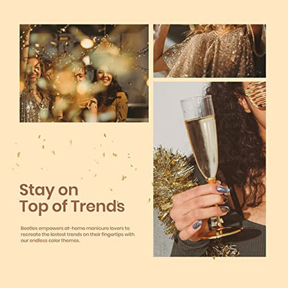 Beetles Black Gold Glitter Gel Nail Polish Set - 6 Colors Black White Silver Rose Glitter All Season Gel Polish Kit Soak Off Nail Uv Lamp Gel Kit Gel Nail Art Best Christmas Gift for Women