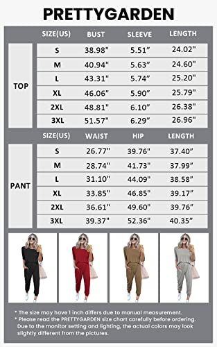 PRETTYGARDEN Women's Two Piece Outfit Short Sleeve Pullover with Drawstring Long Pants Tracksuit Jogger Set (Dark Blue,XX-Large)