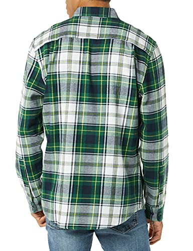 Amazon Essentials Men's Long-Sleeve Flannel Shirt (Available in Big & Tall), Green White Plaid, Medium