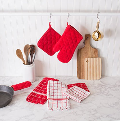 DII Basic Terry Collection 100% Cotton Quilted, Oven Mitt, Red, 2 Piece