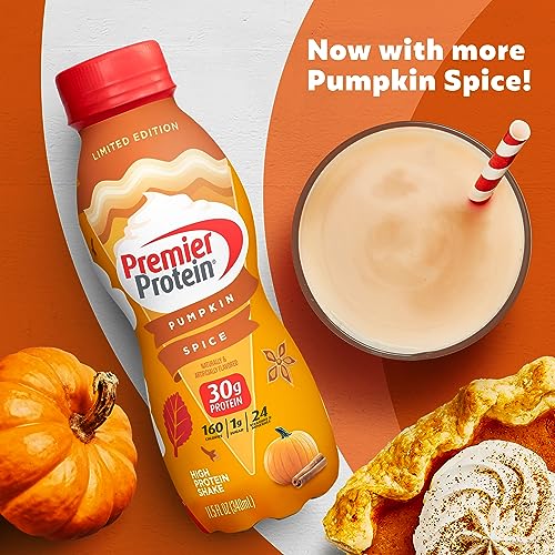 Premier Protein Shake Limited Edition 30g 1g Sugar 24 Vitamins Minerals Nutrients to Support Immune Health, Pumpkin Spice, 11.5 Fl Oz (Pack of 12)