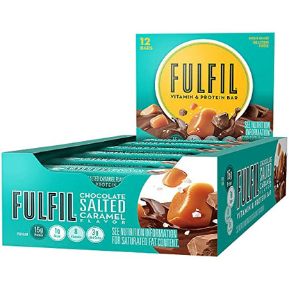 FULFIL Vitamin and Protein Bars, Chocolate Salted Caramel, Snack Sized Bar with 15g Protein and 8 Vitamins Including Vitamin C, 12 Counts