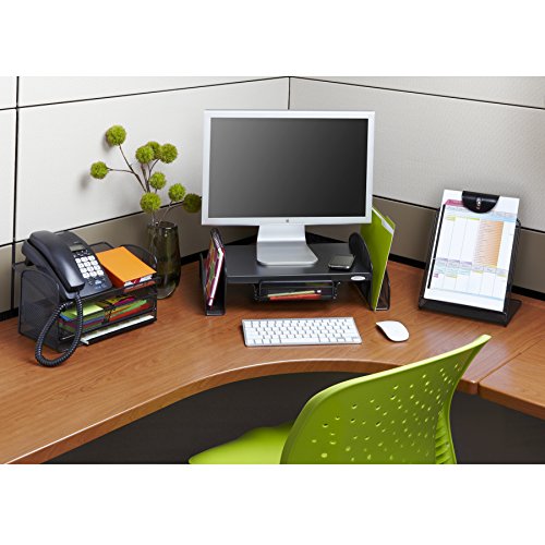 Safco Products Onyx Mesh Monitor Stand 2159BL, Black Powder Coat Finish, Durable Steel Mesh Construction