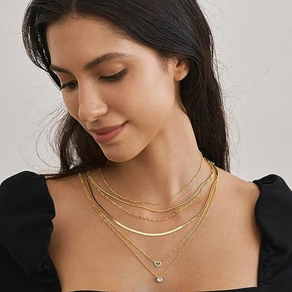 iF YOU 6 Pcs Gold Chokers Necklace Set for Women Girls, 14k Gold Plated CZ Pendant Necklace, Trendy Dainty Snake Chain Layered Necklaces for Jewelry Gifts