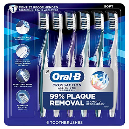 Oral-B CrossAction All In One Soft Toothbrushes, Deep Plaque Removal, 6 Count