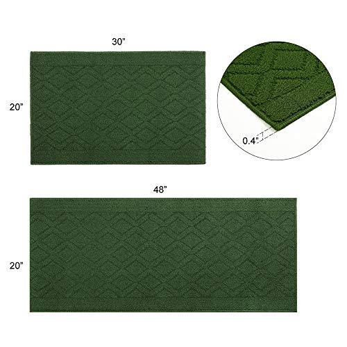 COSY HOMEER 48x20 Inch/30X20 Inch Kitchen Rug Mats Made of 100% Polypropylene 2 Pieces Soft Kitchen Mat Specialized in Anti Slippery and Machine Washable for Home Kitchen,Green