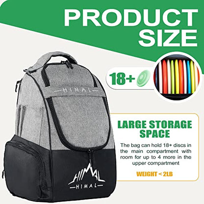 HIMAL HIMAL Disc Golf Bag with Large Capacity, Durable Disc Golf Backpack Holds 18+ Disc,and mutiple pockets,Grey