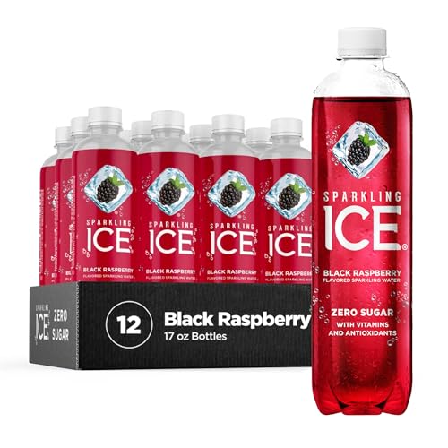 Sparkling Ice, Black Raspberry Sparkling Water, Zero Sugar Flavored Water, with Vitamins and Antioxidants, Low Calorie Beverage, 17 fl oz Bottles (Pack of 12)