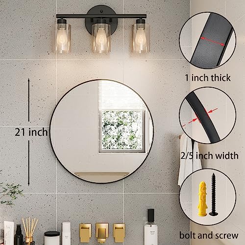 Growsun Black Round Mirror 21 inch Circle Mirror for Bathroom, Vanity, Bedroom, Home Decor