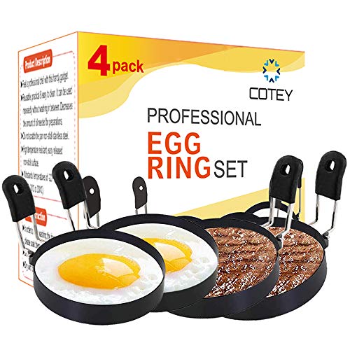 COTEY Large 3.5" Nonstick Egg Rings Set of 4, Round Crumpet Ring Mold Shaper for English Muffins Pancake Cooking Griddle - Portable Grill Accessories for Camping Indoor Breakfast Sandwich Burger