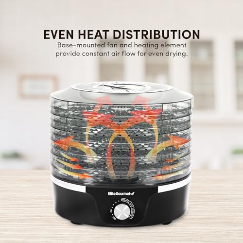 Elite Gourmet EFD319 Food Dehydrator, 5 BPA-Free 11.4" Trays Adjustable Temperature Controls, Jerky, Herbs, Fruit, Veggies, Dried Snacks, Black