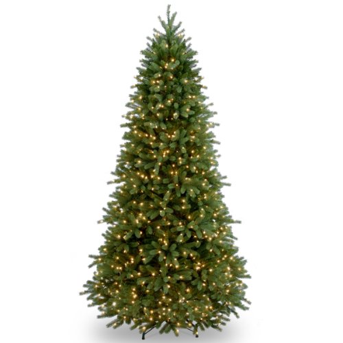 National Tree Company 'Feel Real' Pre-lit Artificial Christmas Tree | Includes Pre-strung White Lights and Stand | Jersey Fraser Fir Slim- 7.5 ft