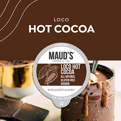 Maud's Dark Hot Chocolate (Loco Hot Cocoa), 50ct. Solar Energy Produced Recyclable Single Serve Gluten Free Dairy Free Hot Cocoa Pods, 100% California Blended Hot Chocolate, KCup Compatible