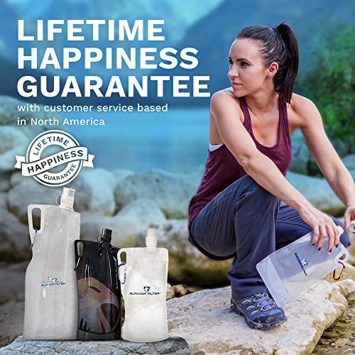 Survivor Filter Clear Collapsible Water Bottle Canteens - Travel Water Bottle - Includes Carabiners - Use with Our Straw Filter or as Foldable Water Bottles - BPA Free - White - 2 x 33oz / 1 Liter