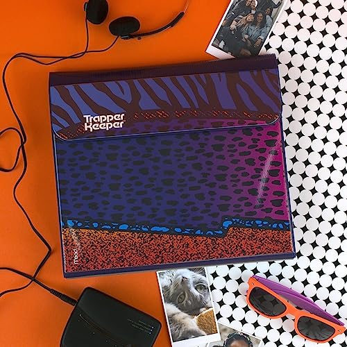 Trapper Keeper Binder, Retro Design, 1 Inch Binder, 2 Folders and Extra Pocket, Metal Rings and Spring Clip, Secure Storage, Animal, Mead School Supplies (260038CP1-ECM)