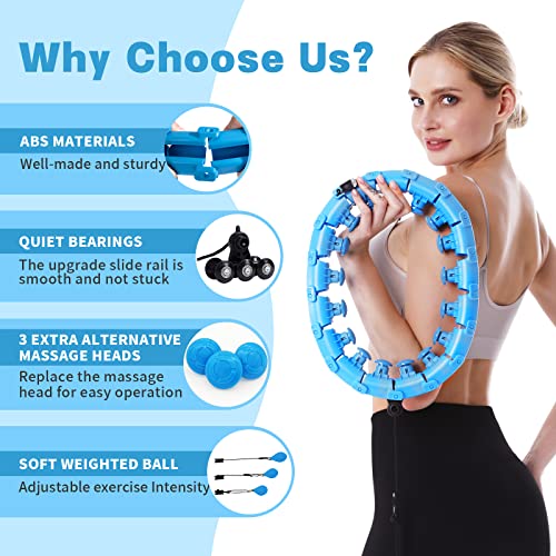 Dumoyi Smart Weighted Fitness Hoop for Adults Weight Loss, Infinity Hoop, 2 in 1 Adomen Fitness Massage Workout Equipment, Great for Adults and Beginners (Blue)