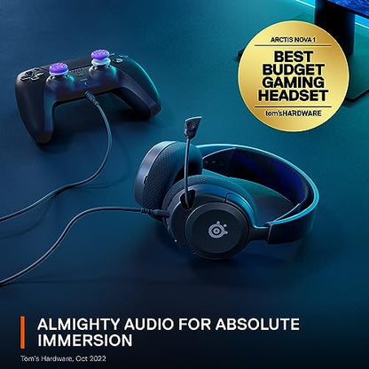 SteelSeries New Arctis Nova 1P Multi-System Gaming wired Headset — Hi-Fi Drivers — 360° Spatial Audio — Comfort Design — Durable — Lightweight—Noise-Cancelling Mic — PS5/PS4, PC, Xbox, Switch - Black