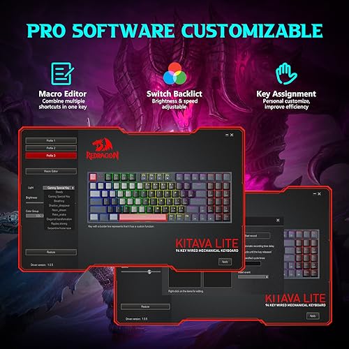 Redragon Mechanical Gaming Keyboard, Wired Mechanical Keyboard with 94 Keys, Programmable Macro Editing, Numeric Pad, Red Switches, Compact Keyboard Mechanical for Pc Mac Ipad, Black Gray