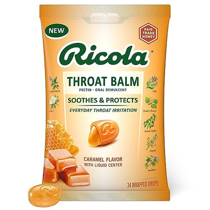 Ricola Throat Balm, Caramel Flavor Drops, 34 Count