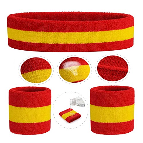 ONUPGO Sweatband Set Sports Headband Wrist Striped Sweatbands Terry Cloth Wristband Athletic Exercise Basketball Wrist Sweatband and Headbands Moisture Wicking Sweat Absorbing Head Band