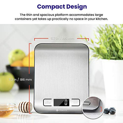 Etekcity Food Kitchen Scale, Digital Grams and Ounces for Weight Loss, Baking, Cooking, Keto and Meal Prep, LCD Display, Medium, 304 Stainless Steel